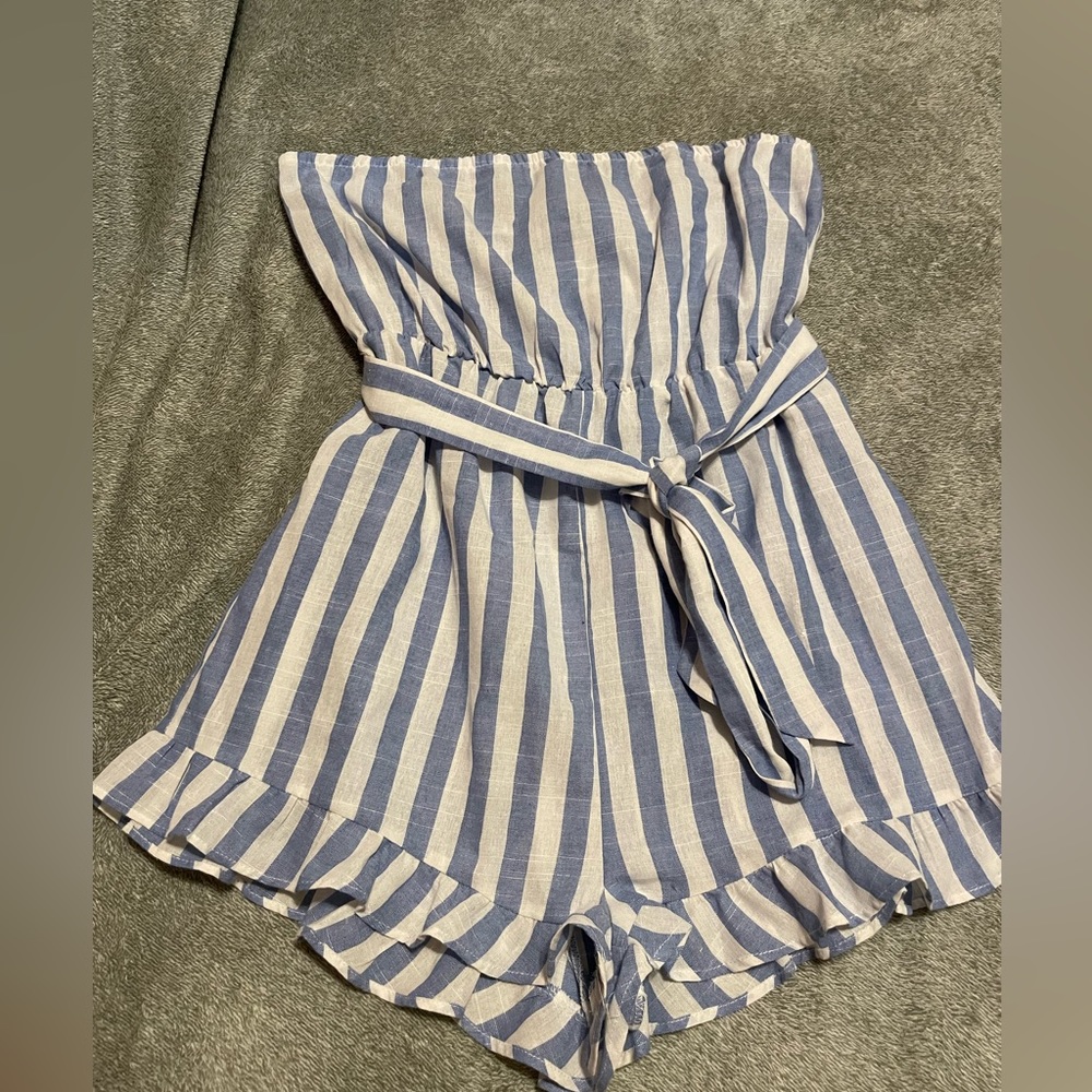 Shein- Strapless- Blue/White Stripe Romper- Size Large